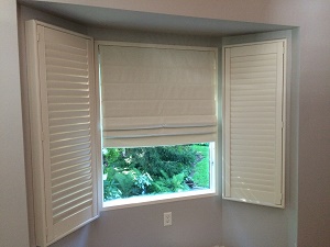 Bay window with blinds and shades